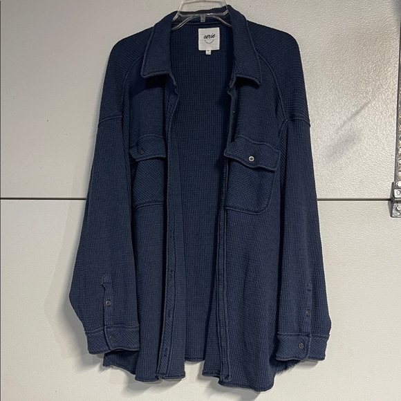 AMERICAN EAGLE WOMENS NAVY BLUE LUMBERJANE BUTTON DOWN SHIRT SHACKET WAFFLE XXL - Picture 2 of 5